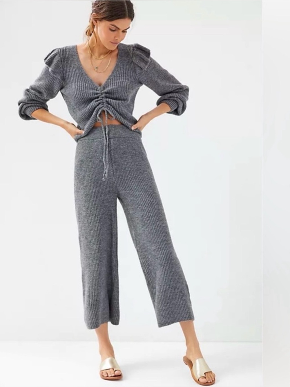 Anthropologie Daily Practice Ruffled Knit Lounge Set | Size M | NWOT